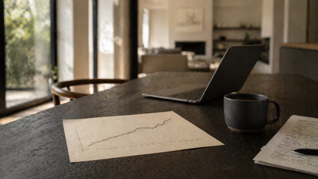 Mortgage rate insights workspace — modern desk with financial documents and analysis tools
