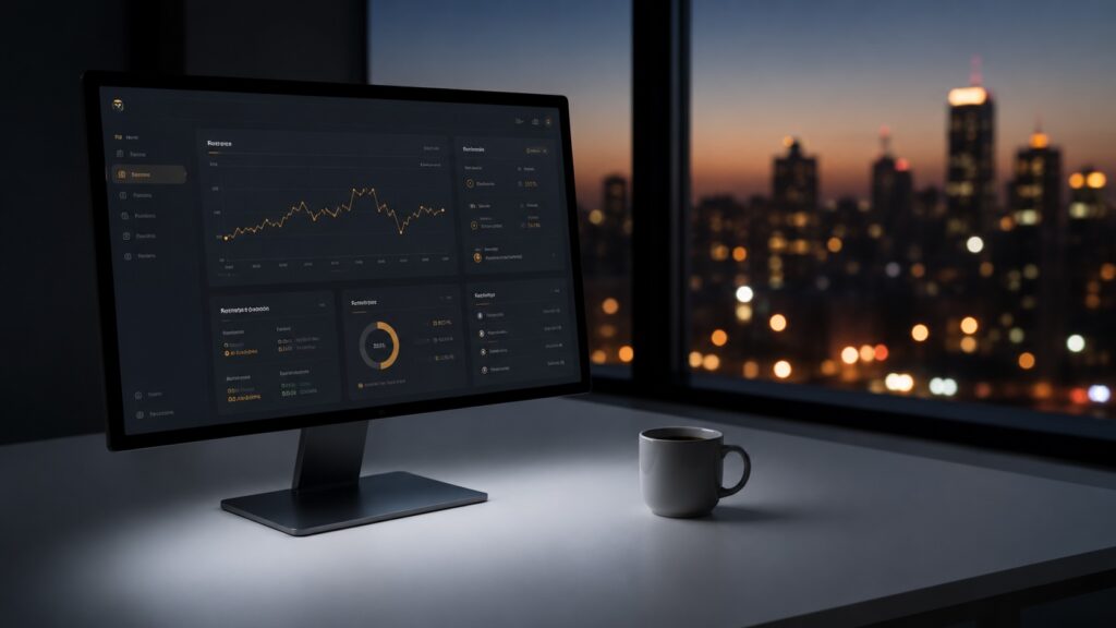 Monitor displaying mortgage rate insights dashboard with financial data and trend charts